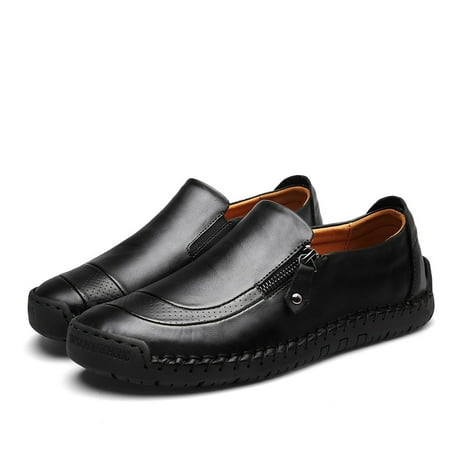 

Men‘s Loafers Stitched Zipper Plain Color Breathable Comfortable Anti-skid Slip On Casual Shoes