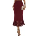 thumbnail image 2 of Gamivast Womens Midi Skirts High Waisted Elastic Waist Elegant Mermaid Bodycon Skirt Laser Cut Hollow Out Floral Skirt Hem Slim Fit Evening Party Cocktail, 2 of 7