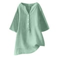 thumbnail image 1 of AherBiu Plus Size Tops for Women Cotton Linen Half Button Notch V Neck Oversized Summer Tops Shirt Blouse, 1 of 3