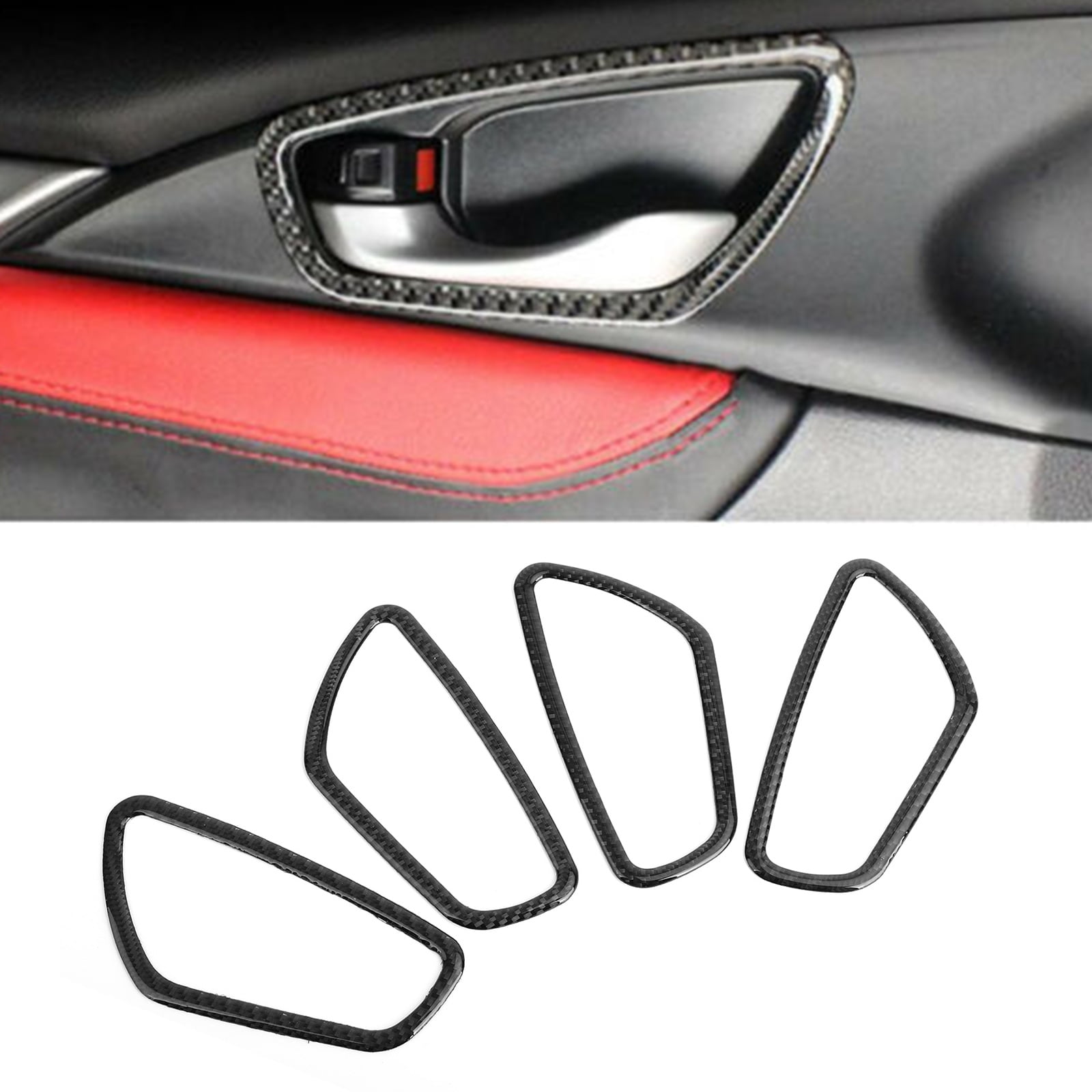 Real Carbon Fiber Inner Door Handle Frame Trim 4PCS For Honda Civic