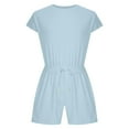 thumbnail image 5 of Mrat Womens Elastic Waist Pants Women's Solid Color Sleeveless Top Drawstring Romper with Elastic Waist Shorts Jumpsuit Straight Leg Pants Ladies S-94 Sky Blue m, 5 of 9