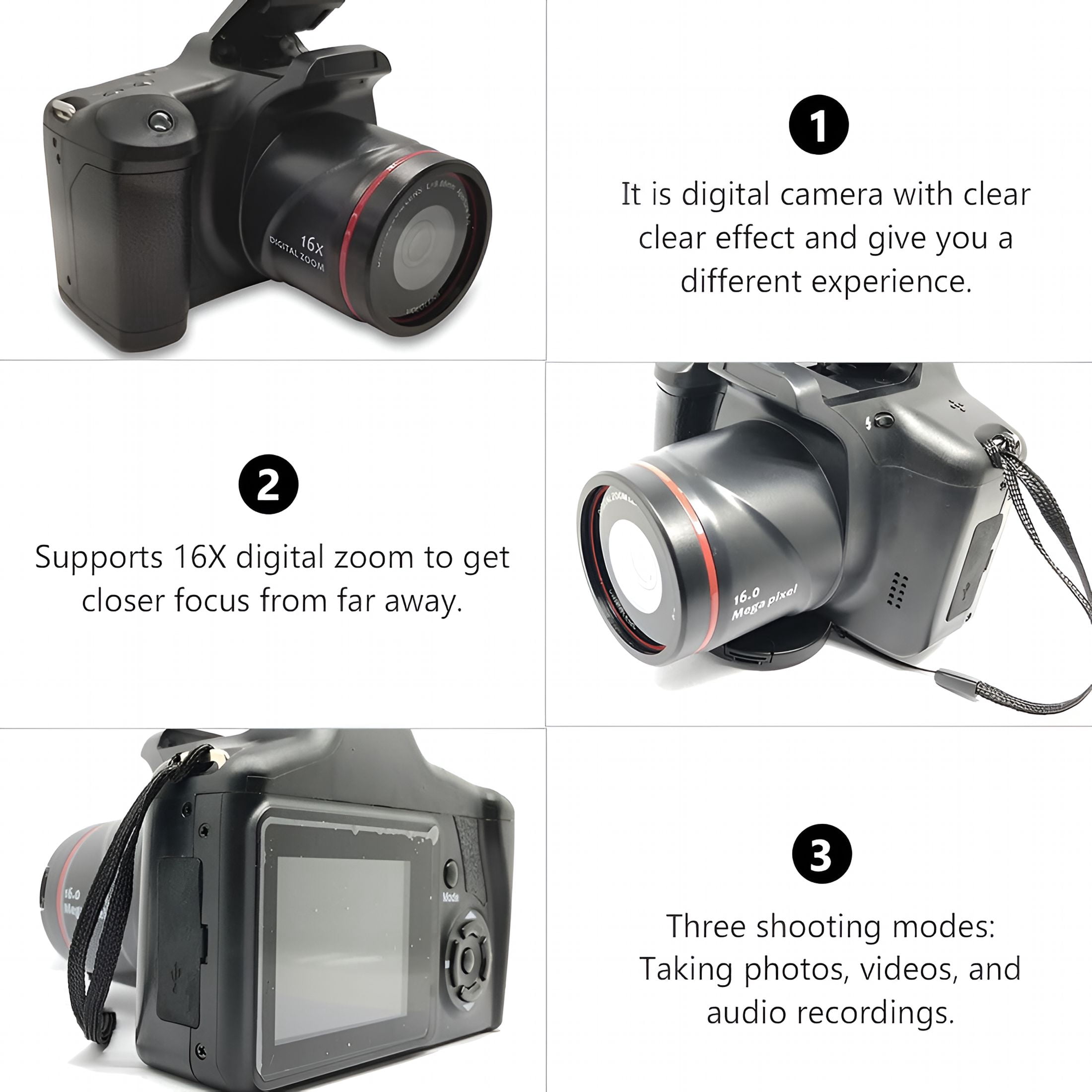 GJX Digital Camera for Photography,16Mp Fhd Video Camera with Wifi,3 Inch Screen,16X Digital Zoom,Vlogging Camera for Youtube Point and Shoot Digital Camera