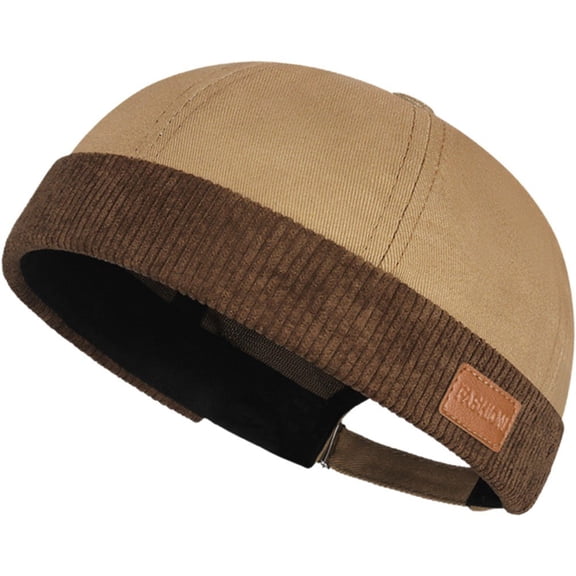 Jiibva Mens Docker Cap Brimless Hats Adjustable Unisex Beanie Corduroy Docker Hat Fashion Style Sailor Cap Rolled Cuff Retro Beanie Hat