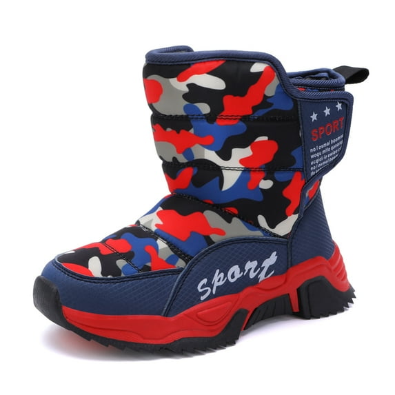 Boys Girls Kids Snow Boots Waterproof Mid Calf Velcro Non-Slip Outdoor Winter Shoes for Children