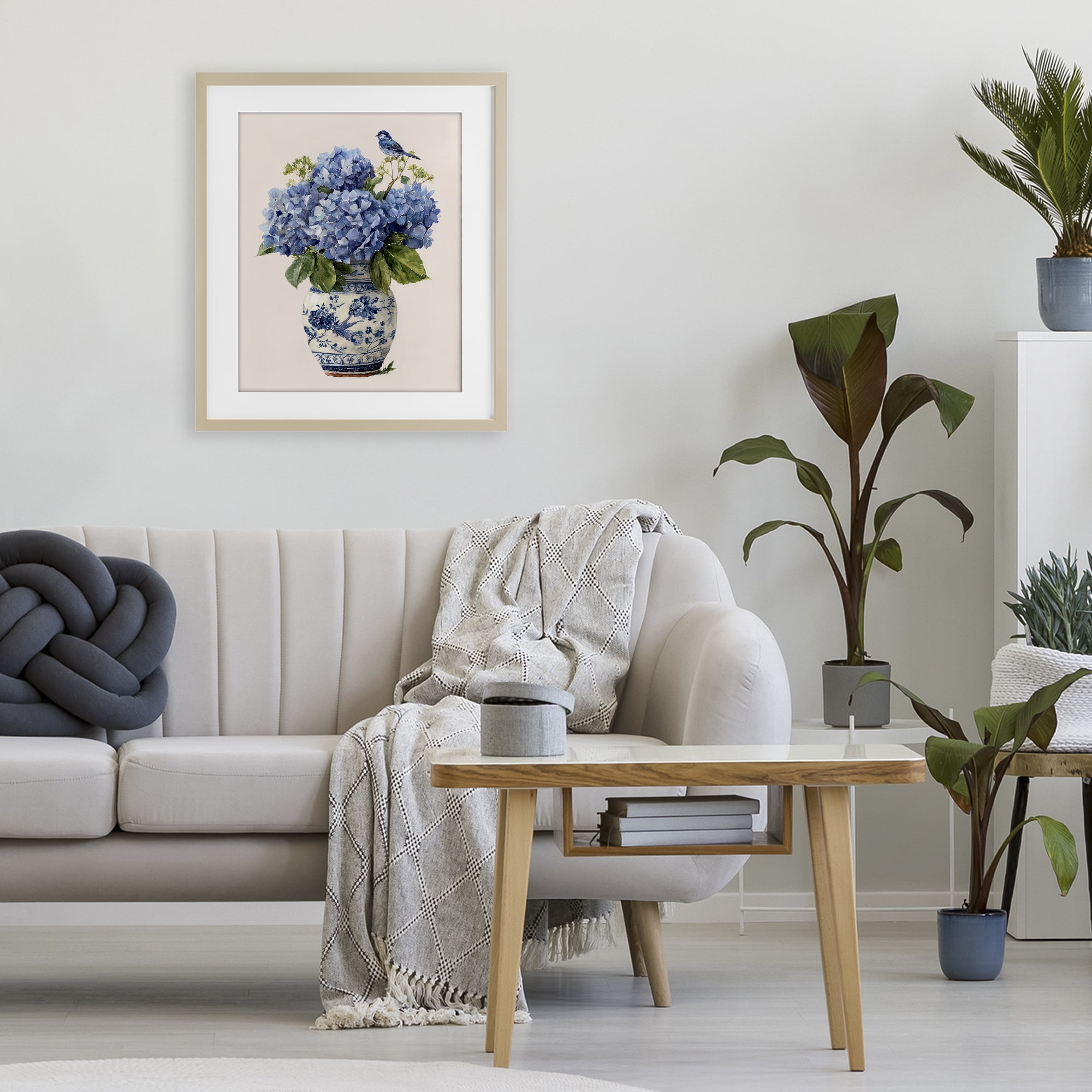 Stupell Industries Songbird Perched on Hydrangeas Birch Framed Print Under Glass, design by Imagine It Images