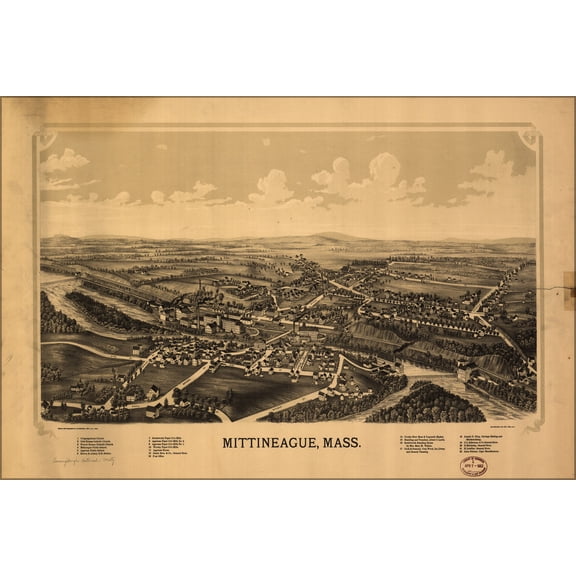 24"x36" Gallery Poster, map of Mittineague, Massachusetts 1889