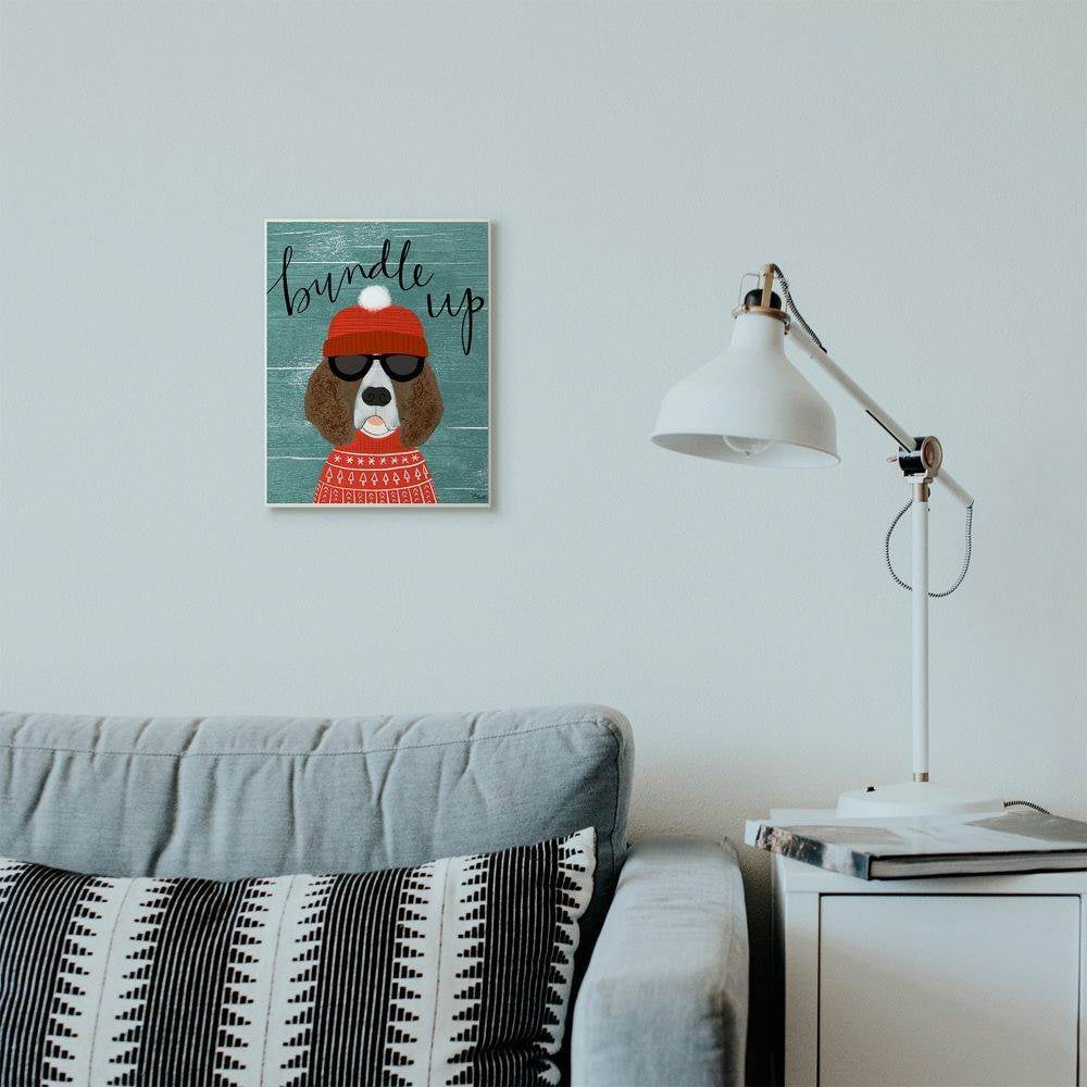 Stupell Industries Bundle Up Dog Pet Animal Holiday Word Design Wood Wall Art By Artist Katie Doucette