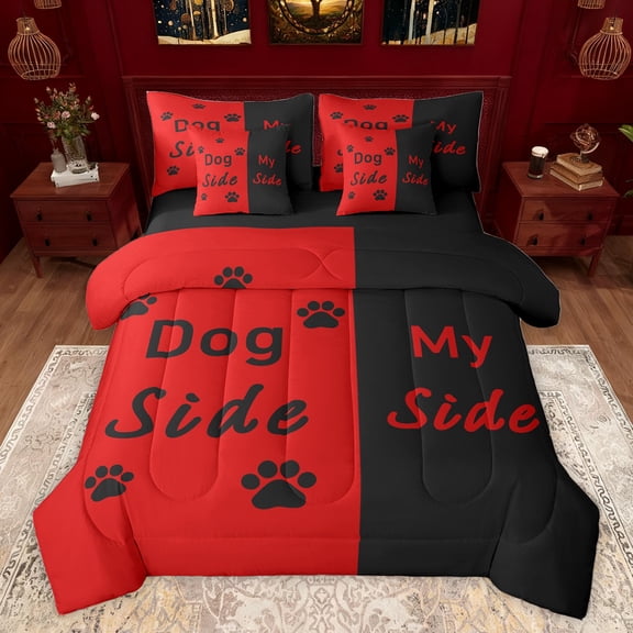 Homewish 7pcs Romantic Valentine Twin Bedding Set, Black Red Splicing Modern Room Decor