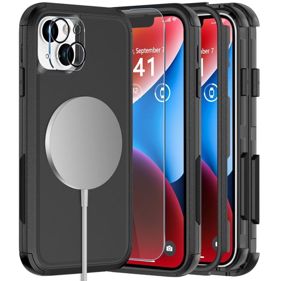 Funda Diverbox para iPhone 14 con protector de pantalla, color negro