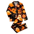 thumbnail image 4 of Orange Women Satin Pajamas Set Polyester,Spandex 2026 2 Piece Cute Satin Silk Ghost Pumpkin Print Long Sleeve Button Top with Long Pants Sets Fall Matching Sleepwear XL, 4 of 4