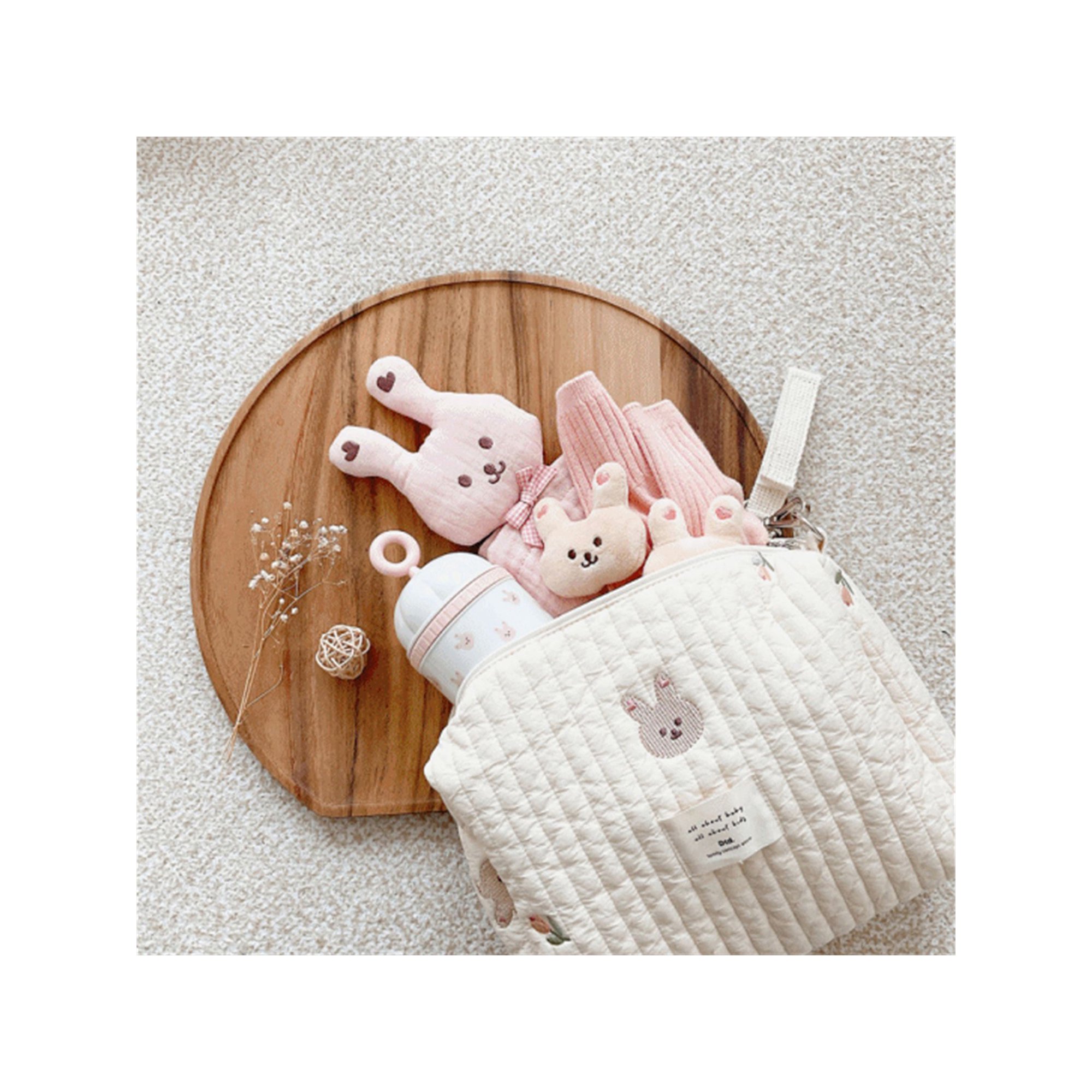 Cotton Mom Bag Organizer Cute Bear Embroidery Mommy Bag Zipper Newborn Baby  Diaper Bag Nappy Pouch Travel Stroller Storage Bags