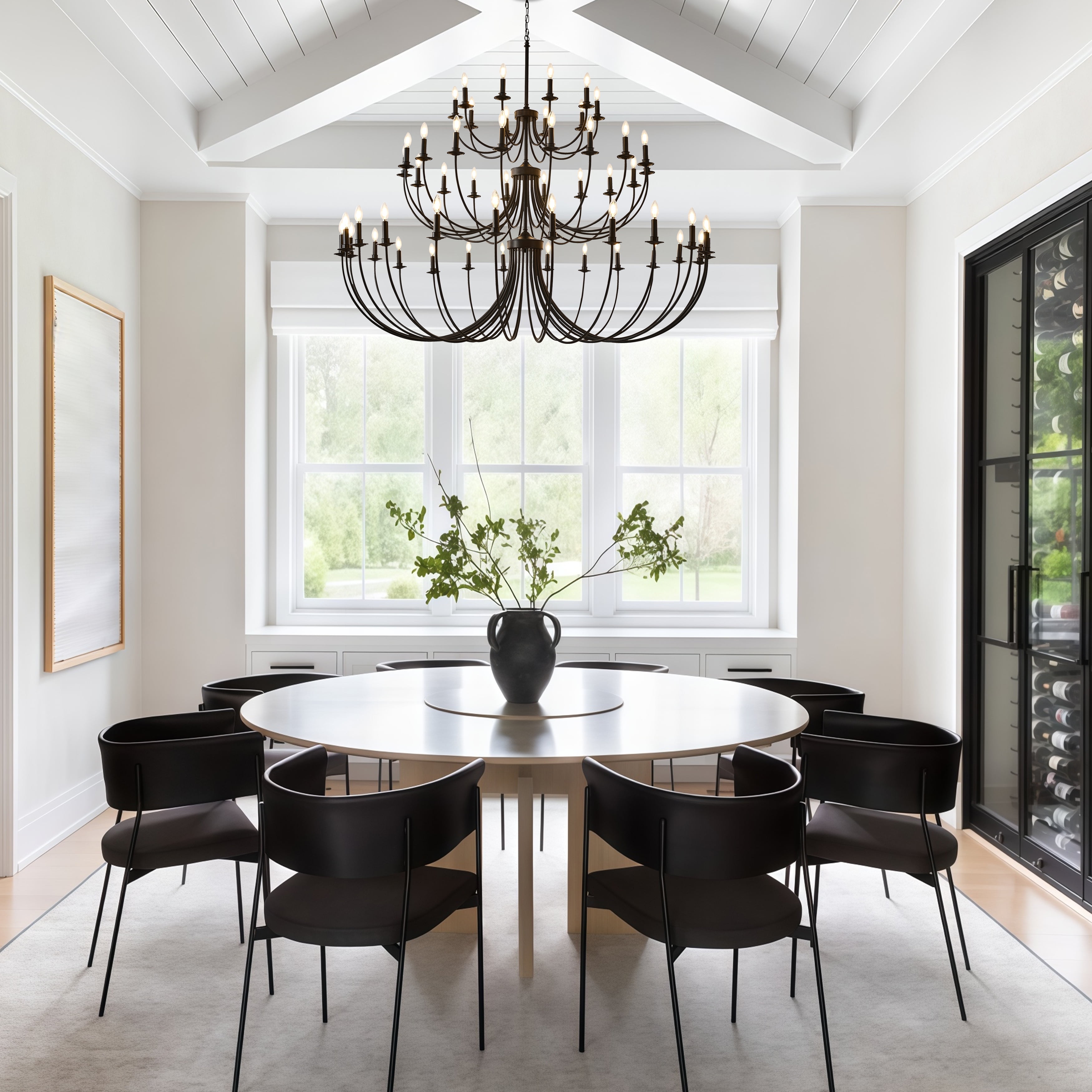 Black Farmhouse Chandelier with Adjustable Chain - 52-Light Rustic Candle Style for Dining Room & Foyer