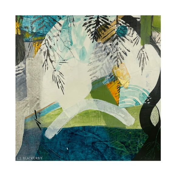 Canvas Wall Art - Linda S. Blackerby 'Woodlands Mountain Lake 1' Wall Art for Living Room, Bedroom, or Office Décor by Trademark Fine Art - 14 x 14 Inches