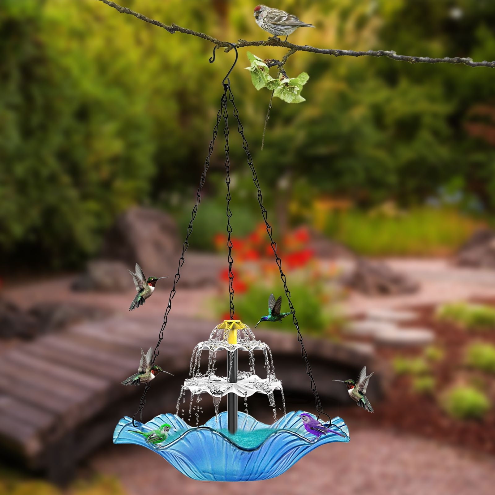 LACKUST Bird Feeders Outdoor Clearance,Outdoor Hanging Solar Hummingbird Feeder and Birdbath for Patio and Garden Decoration,Multicolor