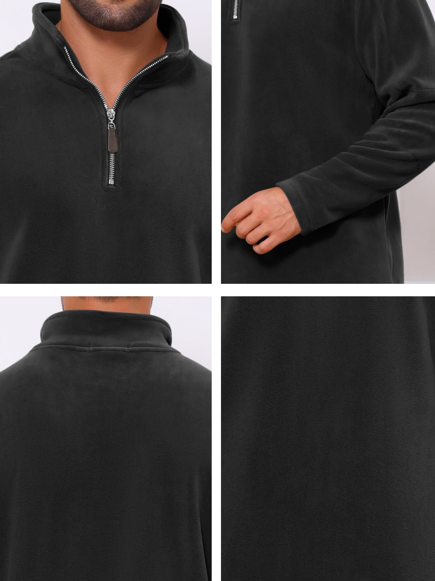 DARING DIVA Men's Solid Stand Collar Half-Zip Long Sleeve Fleece Sweatshirt S Black