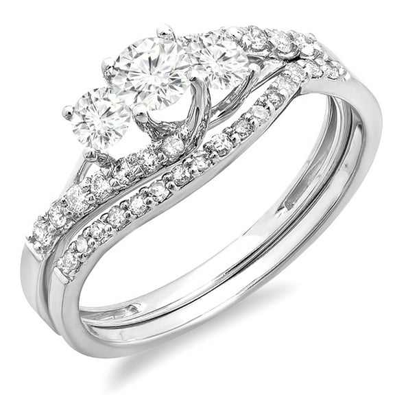Dazzlingrock Collection 0.75 Carat (ctw) 14K Round Diamond 3 Stone Bridal Engagement Ring Set 3/4 CT, White Gold, Size 4