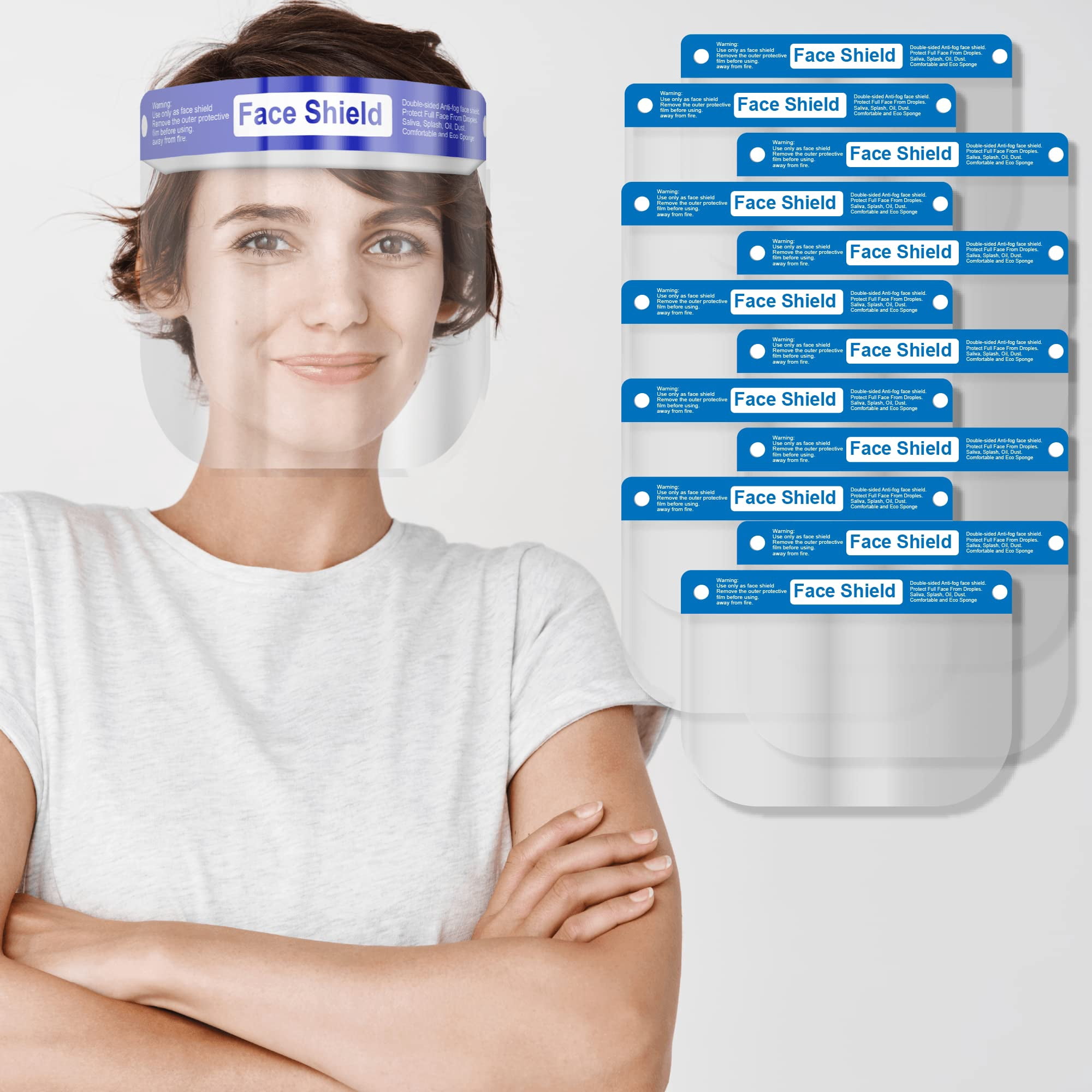 Medical Nation 100 Pack Face Shields | Clear Plastic Face Shield for Women, Men & Kids, Anti-Fog, Lightweight Reusable Full Face Shield Mask, Safety Visor Cover with Comfortable Sponge & Elastic Band