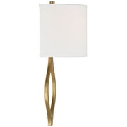 Possini Euro Design Sian Modern Wall Light Sconces Set of 2 Warm Brass Hardwired 10 Fixture White Half-Moon Linen Shade for Bedroom