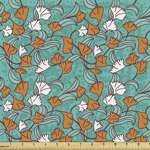 Vine Sofa Upholstery Fabric by the Yard, Autumn Leaves on Swirly Branches Repeating Abstract Illustration on Dotted Background, Decorative Fabric for Home Accents, 10 Yards, Multicolor by Ambesonne