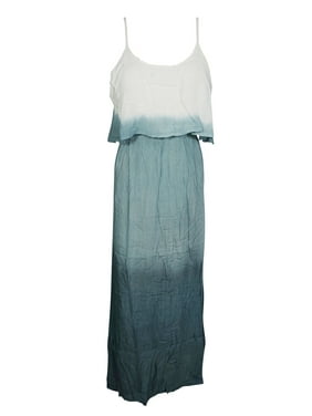 Mogul Womens Tie Dye Strappy Maxi Dress Sleeveless Fit and Flare Boho Chic Gypsy Rayon Sundress M