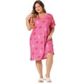 thumbnail image 3 of DARING DIVA Women's Plus Size V Neck Star Moon Pattern Nightgown 1X Hot Pink, 3 of 6