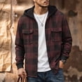 thumbnail image 2 of Men Plaid Hooded Shirt Jacket Sevevn Long Sleeve Button Up Flannel Outerwear With Chest Pockets Drawstring Hood For Daily Casual Outdoor Occasions, 2 of 9