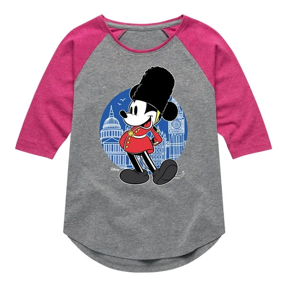 Disney - Mickey & Friends - Mickey A London Officer - Toddler And Youth Girls Raglan Graphic T-Shirt