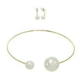 thumbnail image 4 of Goldtone Faux Pearl Front-back Stud Drop Earrings and Necklace Jewelry Set, 4 of 5