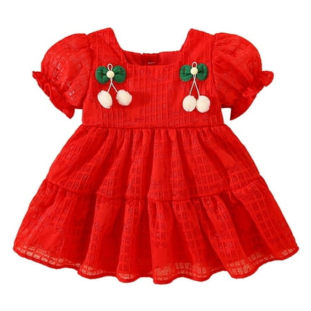 

Pimfylm Girls Dresses Baby Girls Ruffle Ball Gown Party Pageant Lace Dresses purified cotton Red 12-18 Months