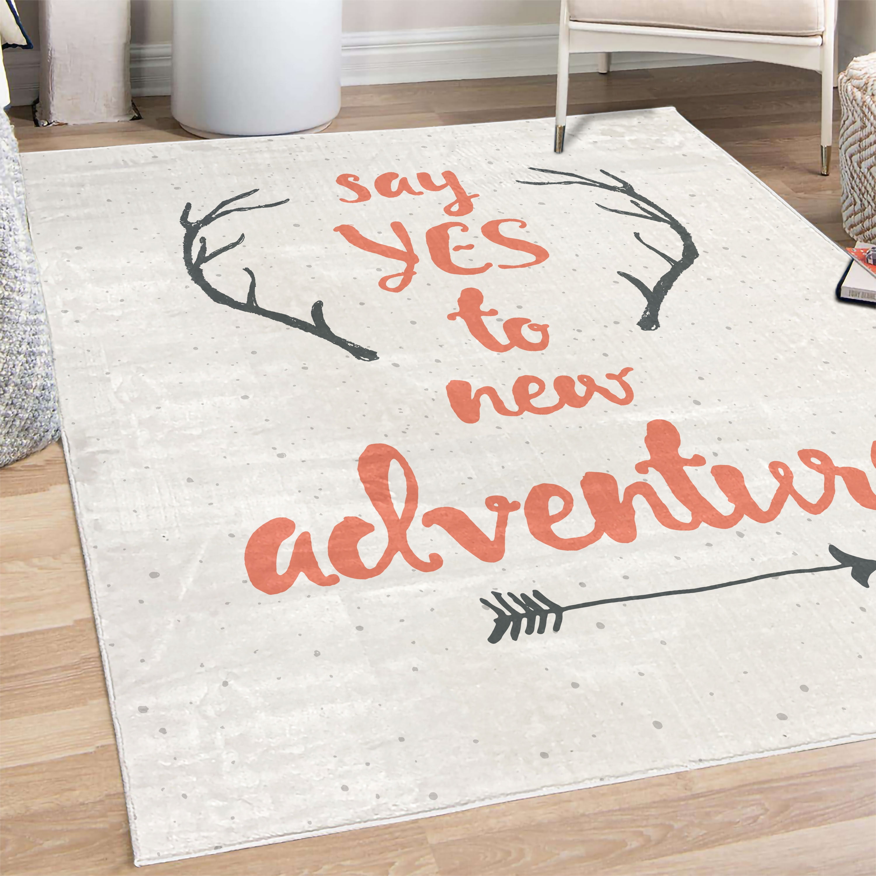 Adventure Decorative Rug, Calligraphic Words Antlers and Arrow on ...