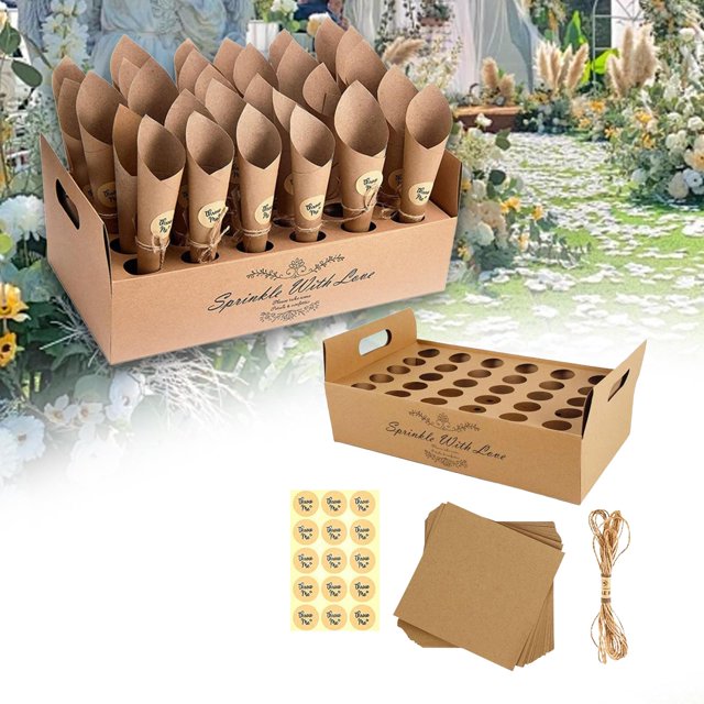 de bandeja de conos de confeti de papel Kraft, caja de soporte de exhibición, accesorios para manualidades, soporte de decoración de boda para Marrón y 30 hoyos