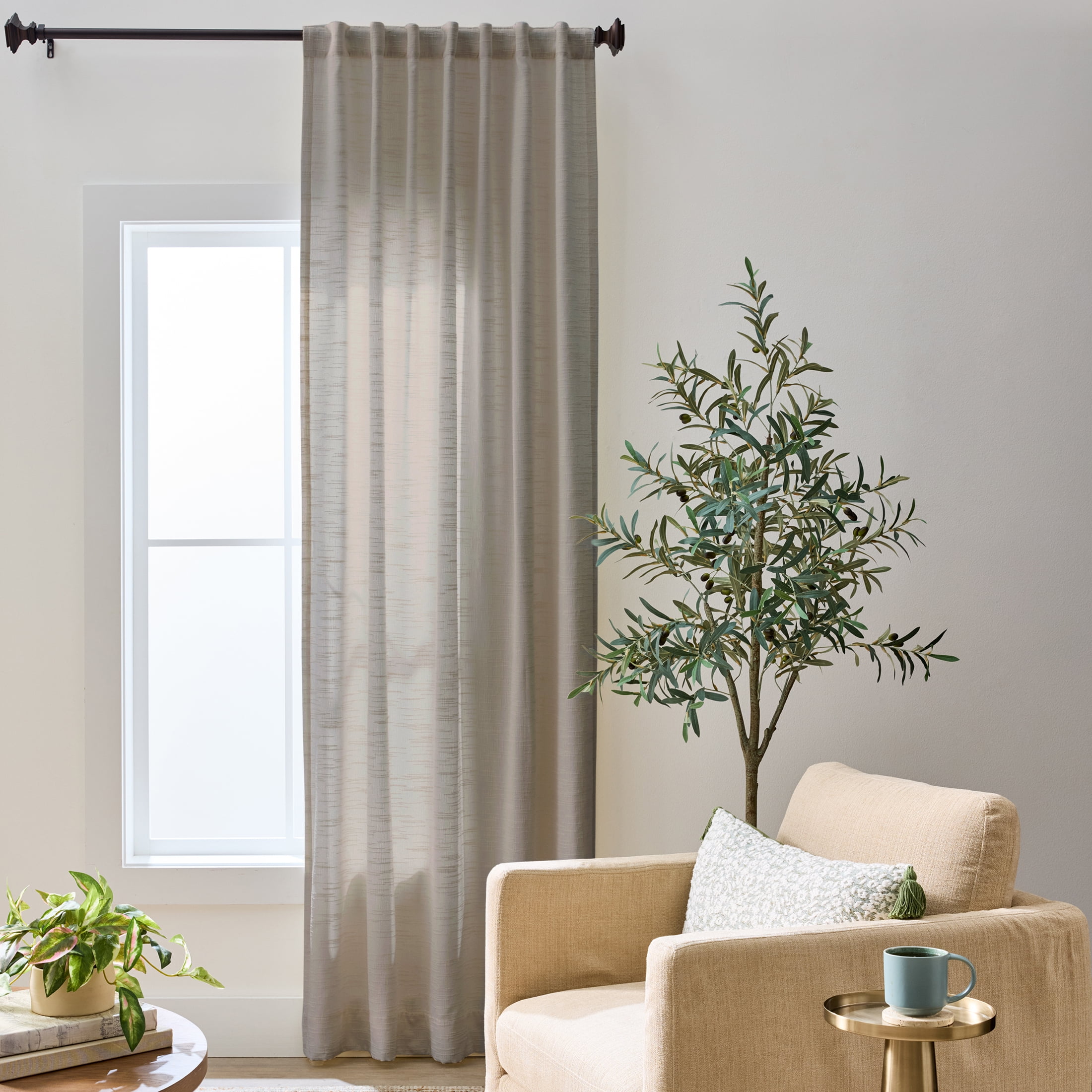 Better Homes & Gardens Textured Solid Chenille Light Filtering Single Curtain Panel, Grey Bisque, 50"W x 84"L