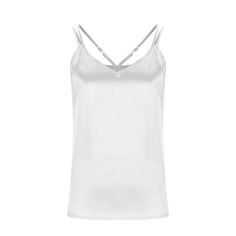 DAFPZW Womens Silk Satin Tank Tops V-Neck Cami Adjustable