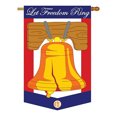 Two Group - Freedom Bell Americana - Seasonal Fourth of July Applique Decorative Vertical House Flag 28" x 40"