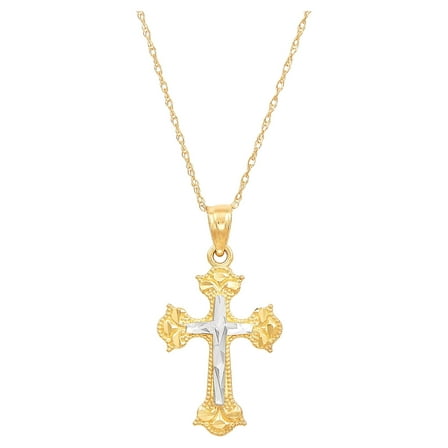 Brilliance Fine Jewelry 10K Yellow Gold with Rhodium Cross Pendant Necklace,18"