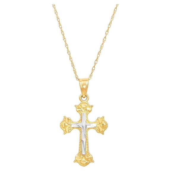 Brilliance Fine Jewelry 10K Yellow Gold with Rhodium Cross Pendant Necklace,18"