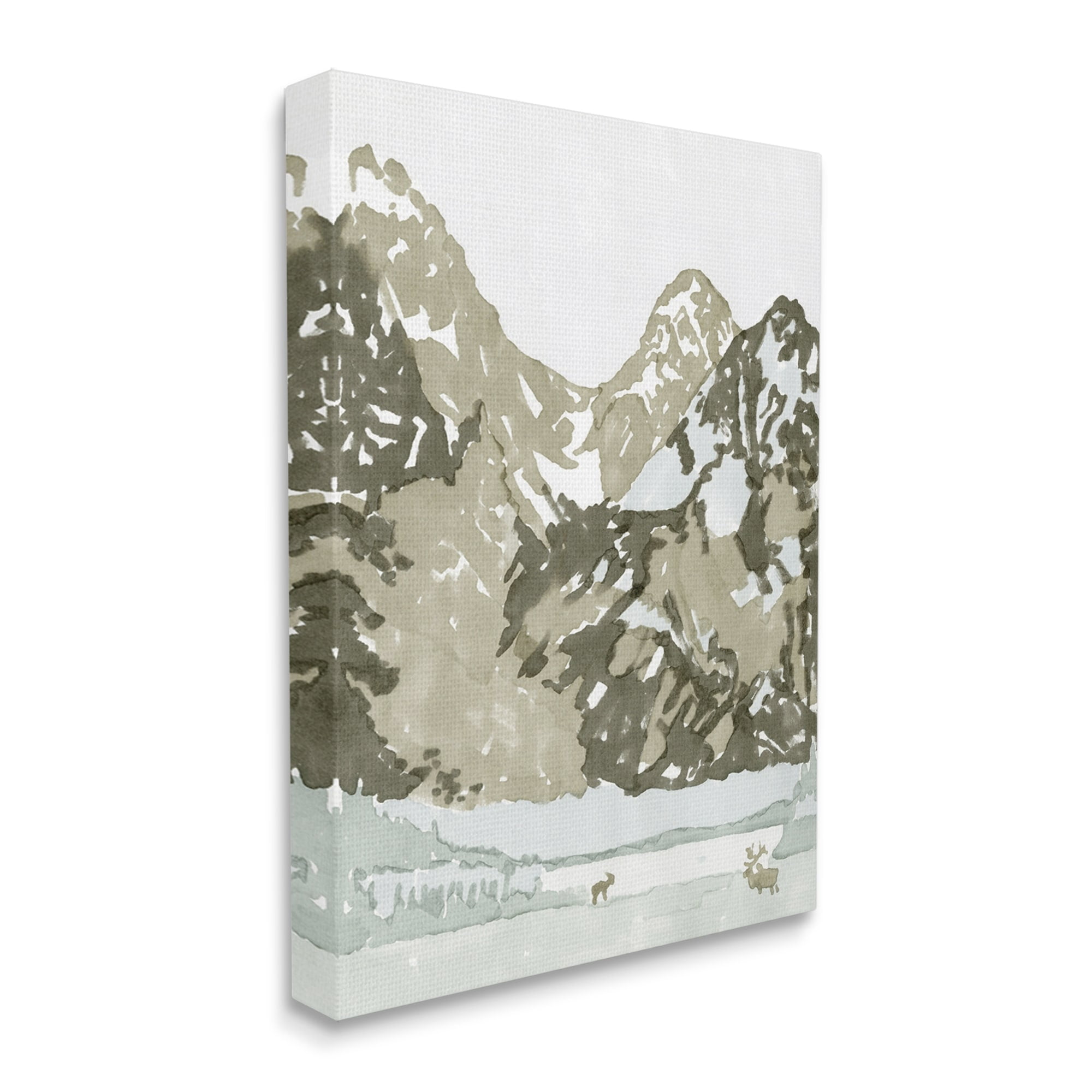 Stupell Wildlife Mountain Peaks Nature Landscape Painting Gallery Wrapped Canvas Print Wall Art