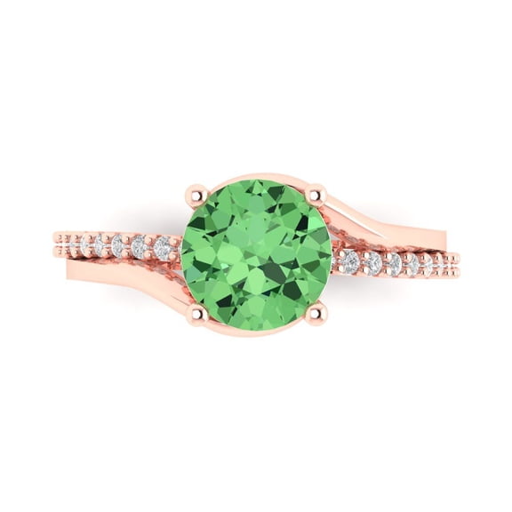 Solitaire with Accents Engagement Ring for Women - 1.71ct Simulated Green Diamond in 18K Rose Gold Promise Ring