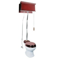 Cherry Wood Finish High Tank Pull Chain Toilet Wooden Flat Tank Round Top Entry White Porcelain Bowl and Chrome Z Pipes Adjustable Height 59"- 74" w/Hardware Renovators Supply