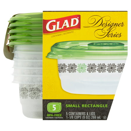 Glad Containers Designer Series Small Rectangle Containers & Lids, 5 ...