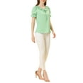 thumbnail image 2 of Allegra K Women's Tie Neck Ruffle Neck Blouse Puff Sleeve Ruffle Cuff Solid Tops XS Light Green, 2 of 5