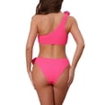 thumbnail image 3 of Conjuntos de bikini de una sola manga con flores en 3D para mujer, traje de baño asimétrico de 2 piezas en rosa pequeño, 3 of 5