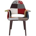 thumbnail image 3 of 2xhome Set of 2 Mid Century Modern Upholstered Fabric Organic Accent Living Room Dining Arm Chairs with Dark Natural Wooden Legs, Patwork Sam, 3 of 7