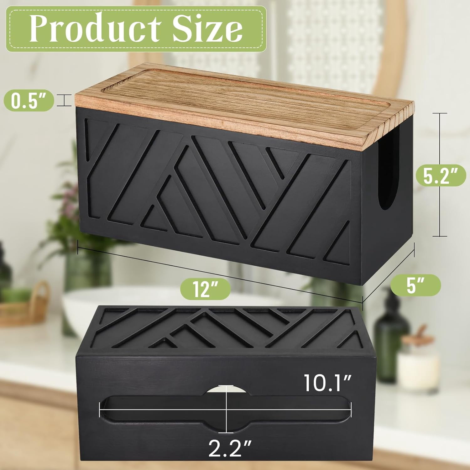 Cnshop Wall-Mounted Paper Towel Dispenser with Solid Wood Top, C-Fold/Trifold Towel Holder with Lid for Bathroom
