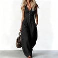 thumbnail image 5 of VBVC Women's Sleeveless V Neck Wide Leg Jumpsuit , Casual Loose Summer Long Romper For Women , Ladies' Button Down One Piece Outfit with Pockets , Black , S-2XL, 5 of 8