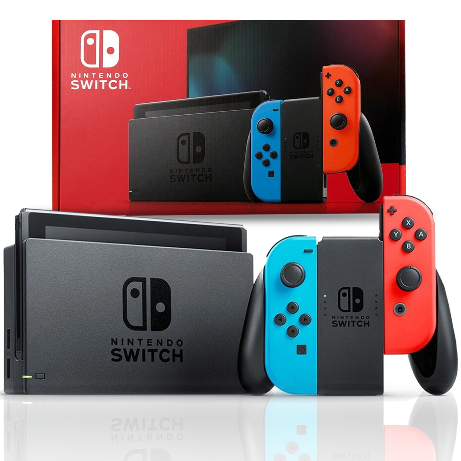 Nintendo Switch with Neon Blue/Red JoyCons Bundle Includes Extra