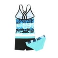 thumbnail image 4 of YiZYiF Kids Girls 3Pcs Tankini Swimsuit Floral Printed Tops with Bottoms Shorts Bathing Suit Blue 14, 4 of 5