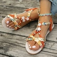 thumbnail image 4 of Womens Bohemian Flats Dressy Sandals Summer Beach Boho Flower Braided Dress Elastic Ankle Strap Sandals, 4 of 9