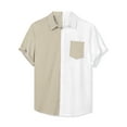 thumbnail image 5 of Unique Bargains Men's Button Down Short Sleeve Summer Cotton Patchwork Shirts L White Khaki, 5 of 6