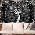 thumbnail image 1 of Tapiz de árbol de la vida estrellado en blanco y negro - Tapiz estético para colgar en la pared decoración del hogar para dormitorio, sala de estar (m/150x130cm, árbol de la vida). Afortunado Sencillez, 1 of 3